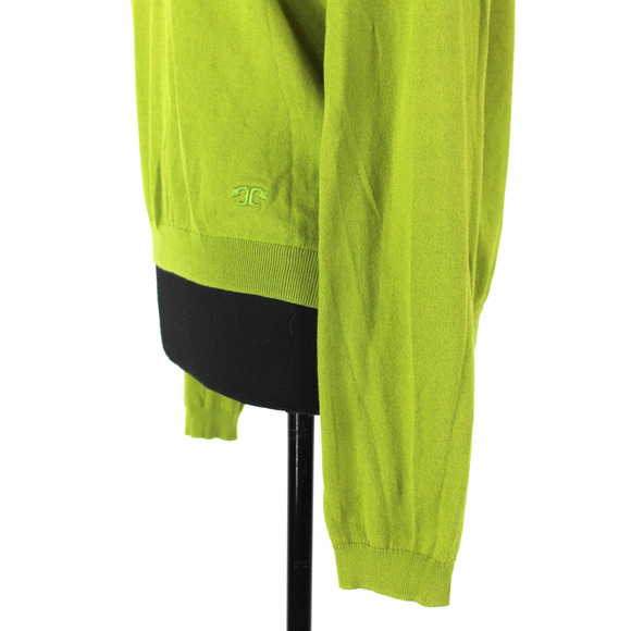 Tory Burch Knit Sweater Green Gold Logo Button Shoulder Long Sleeves Crewneck S - Picture 4 of 6